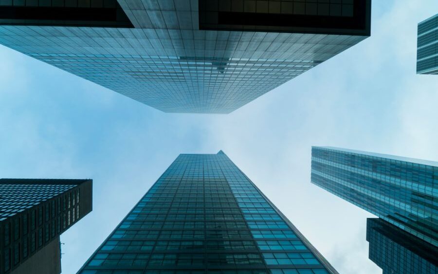 low angle of skyscrapers in New York City built with architectural metals