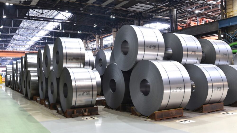 a large supply of sheet metal rolls at a supplier facility