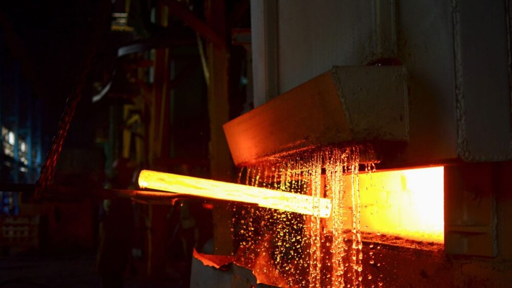 steel quenching at a high temperature as part of the metal annealing process
