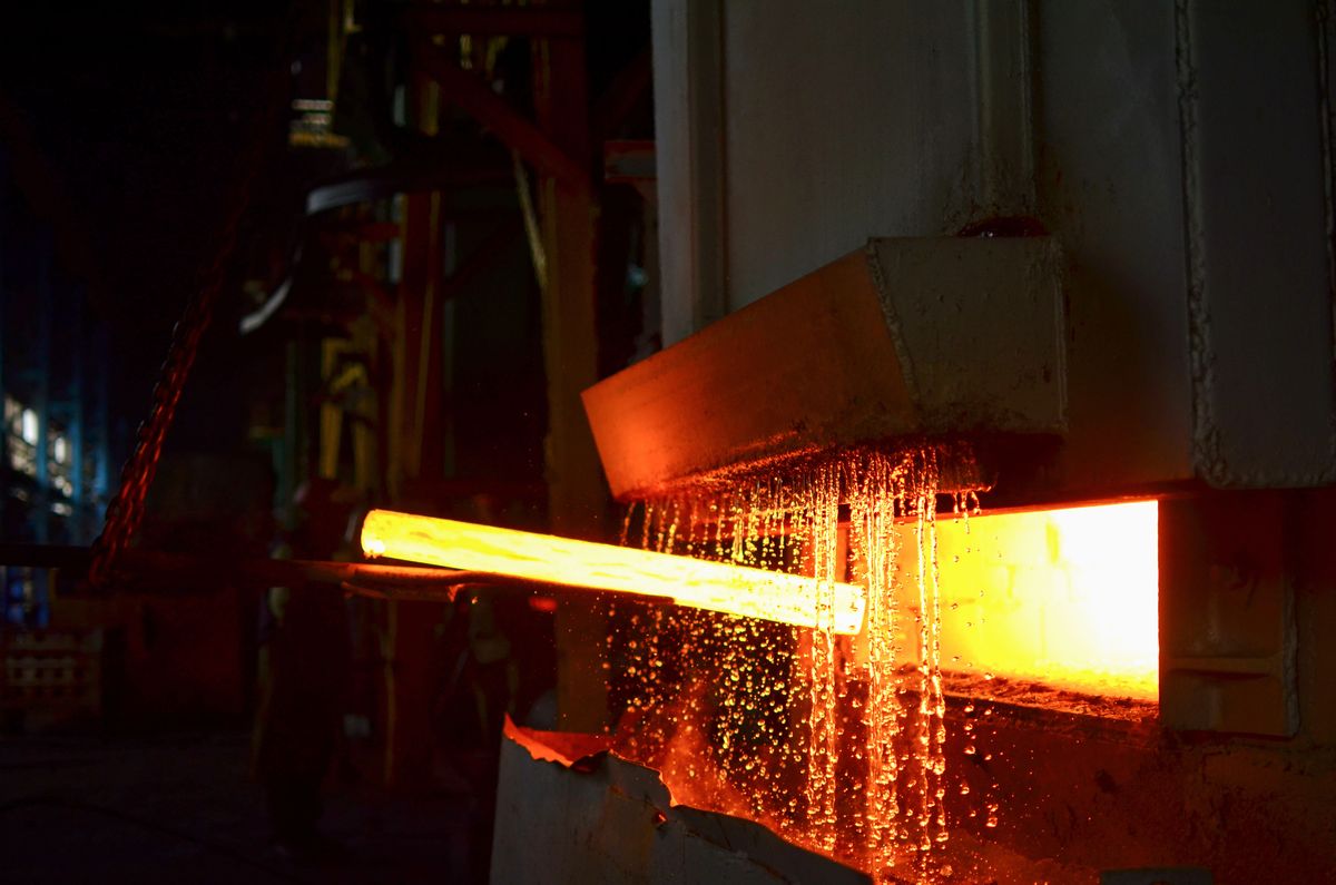 steel quenching at a high temperature as part of the metal annealing process